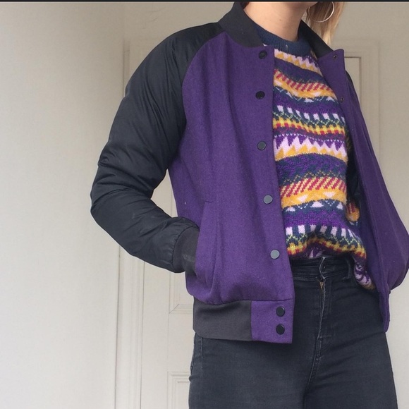 NIKE Bomber Wool Jacket Purple/Black Destroyer Jacket M - Picture 1 of 6